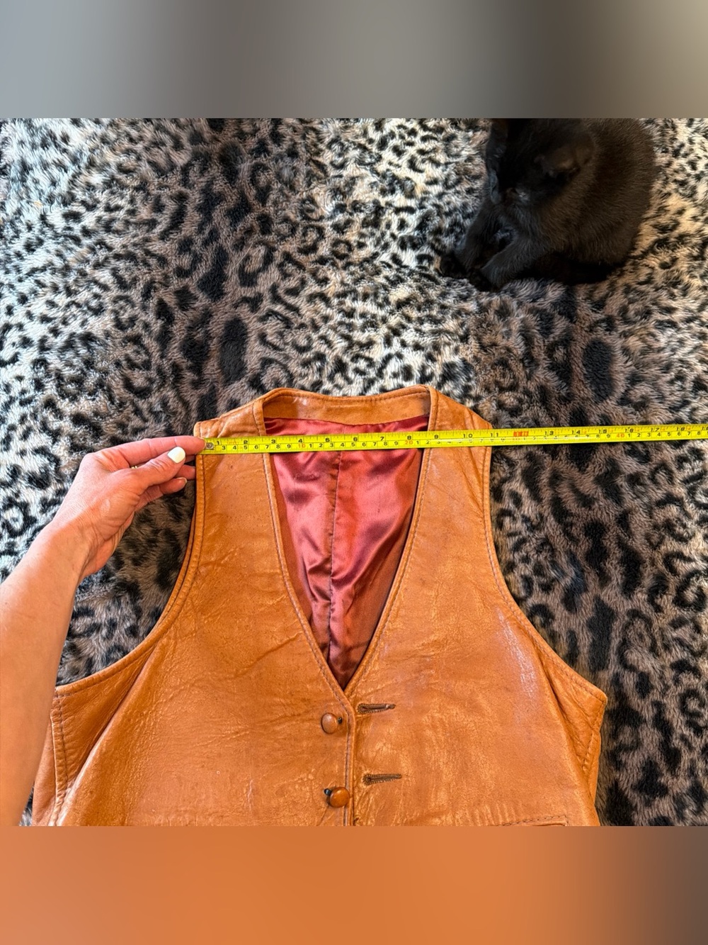 Brown Leather 5 Button Vest beautiful RARE Auburn SATIN lined Leather Vintage - Picture 9 of 14